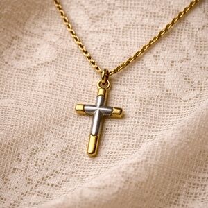 Chic Gold and Silver Cross Pendant Necklace